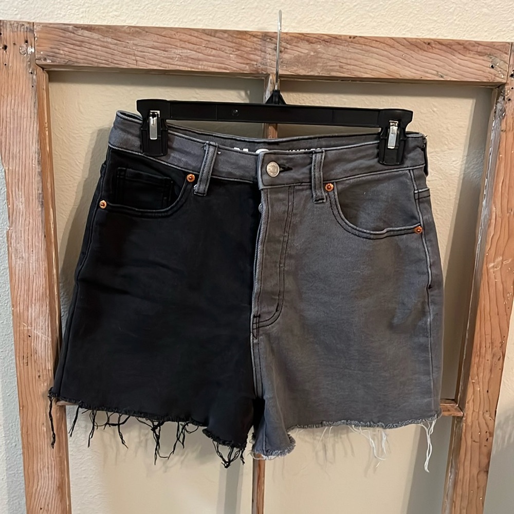Black and Grey Colorblock Jean Shorts